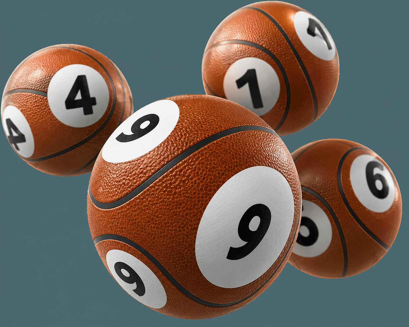 Orange numbered 3D lottery balls floating